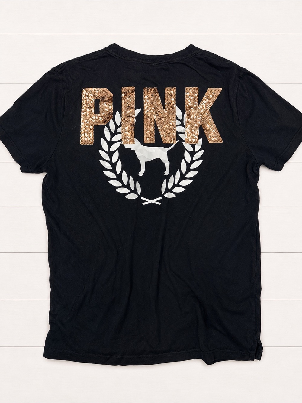 PINK Victoria's Secret Black Tee with White Tag Detail